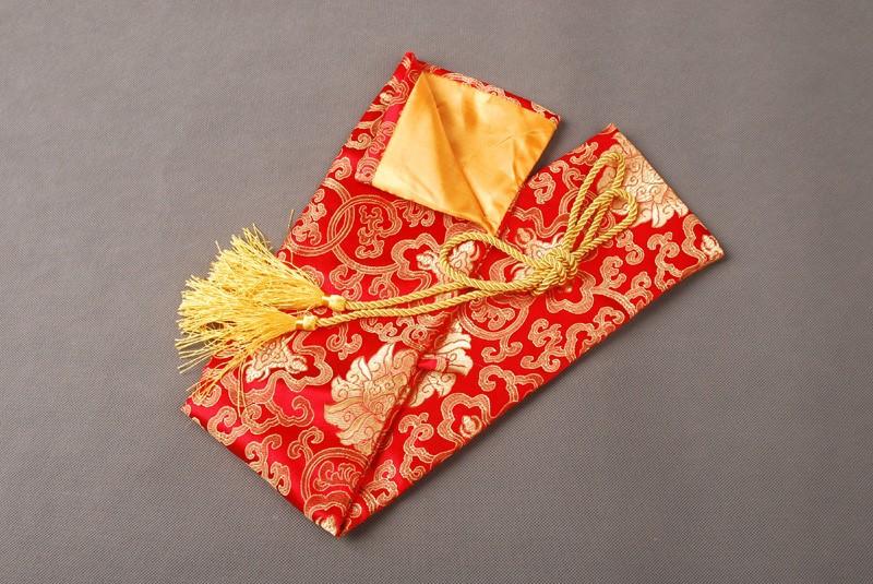 Silk Bag Red Peony Design For Japanese Samurai Sword Warrior Tanto Knives Qdx1
