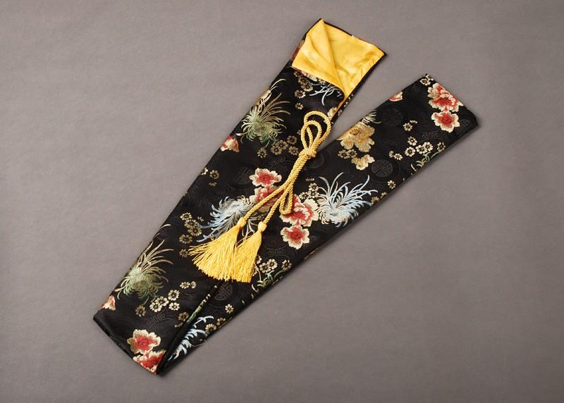 Silk Bag Black Chrysanthemum Design For Japanese Samurai Sword Katana Knives Qd11