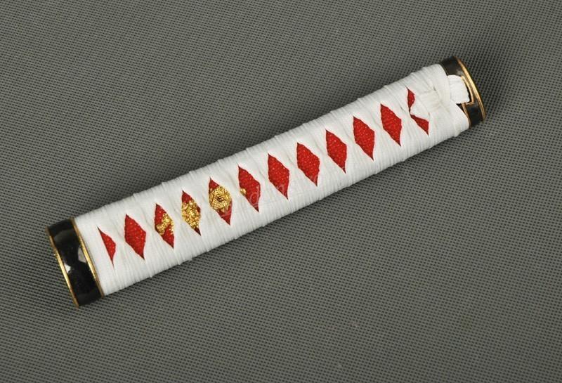 White Ito Red Rayskin Tsuka Samurai Sword Japanese Sword Wakizashi Handle Zj4