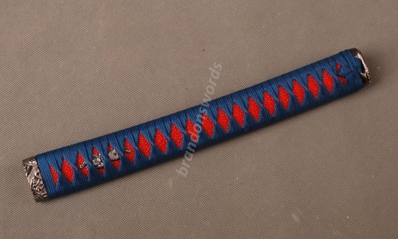 Samurai Sword Japanese Sword Katana Handle Blue Ito Red Rayskin Tsuka H31