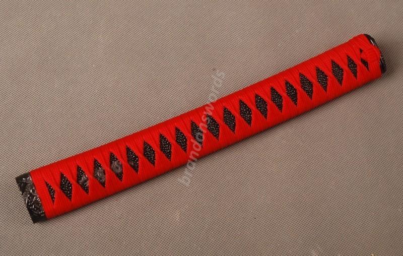 Samurai Sword Japanese Sword Katana Handle Red Ito Black Rayskin Tsuka H30