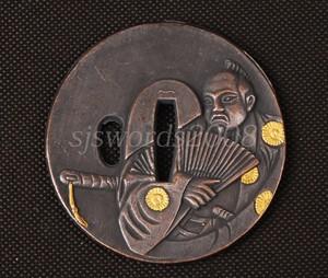 Japanese Sword Part Alloy Guard With Worrior Kanji Carved On Sj058