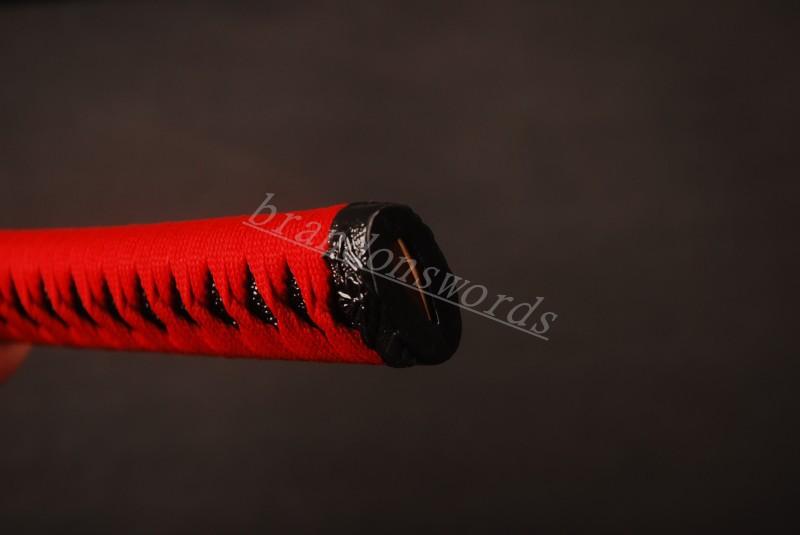Samurai Sword Japanese Sword Katana Handle Red Ito Black Rayskin Tsuka H27