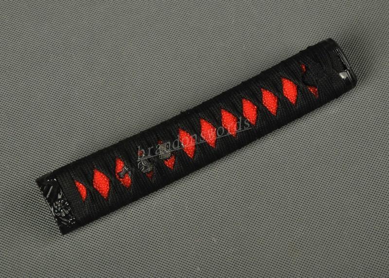 Samurai Sword Japanese Sword Wakizashi Handle Black Ito Red Rayskin Tsuka