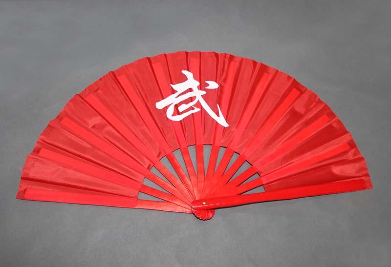 Chinese Characters Wu Tai Chi Martial Arts Kung Fu Wu Bamboo Fan Red 34cm