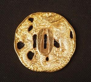 Golden Tsuba Dragon Carved Alloy Plate For Japanese Samurai Sword Hj013